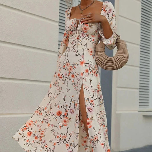 Boho Long Sleeve Slit Dress