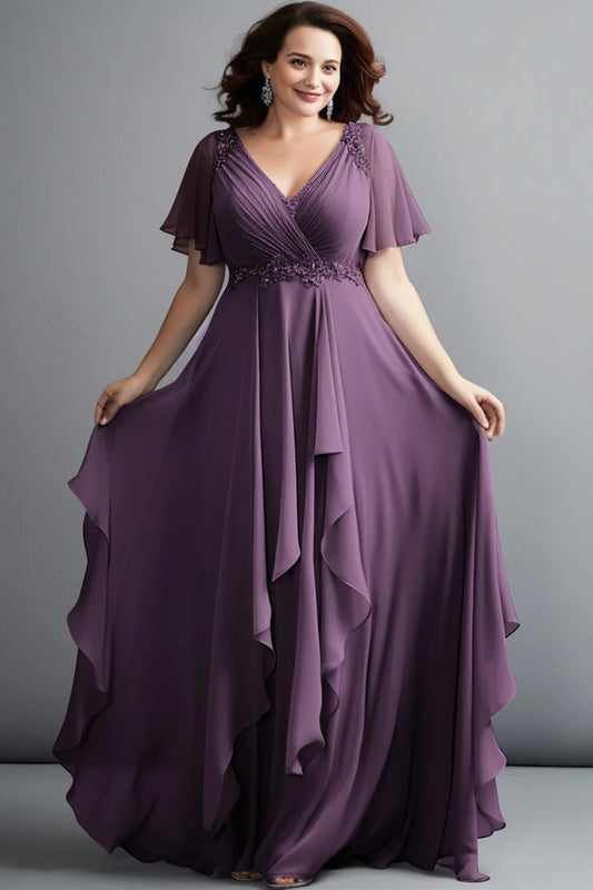 Flycurvy Plus Wrap Neck Elegant Dress