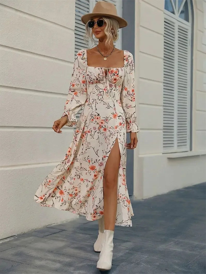 Boho Long Sleeve Slit Dress