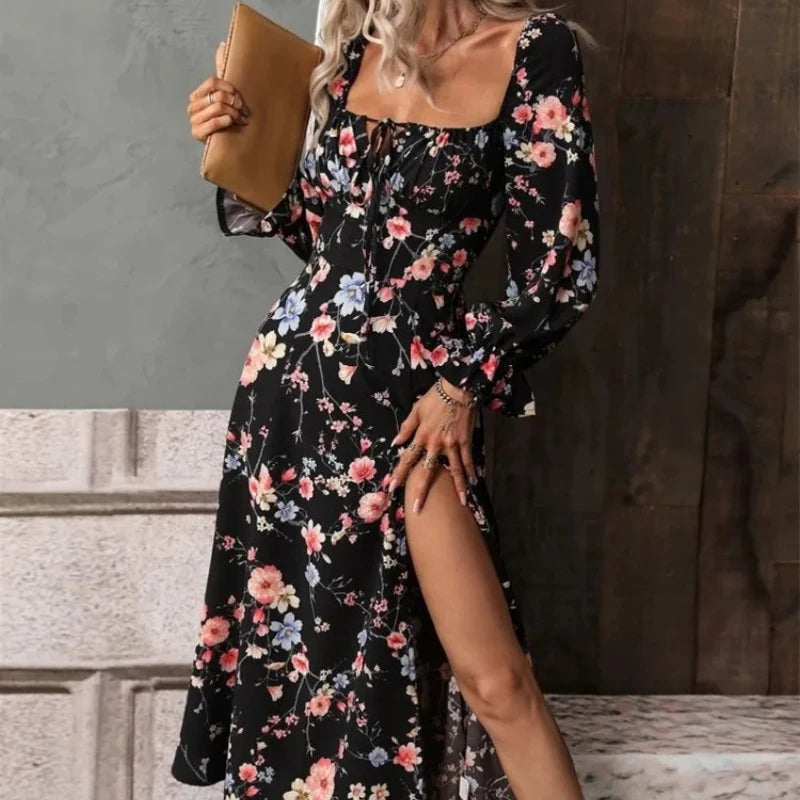 Boho Long Sleeve Slit Dress