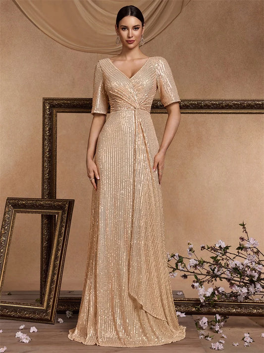 Luxury Floor Length V-Neck Evening Dress