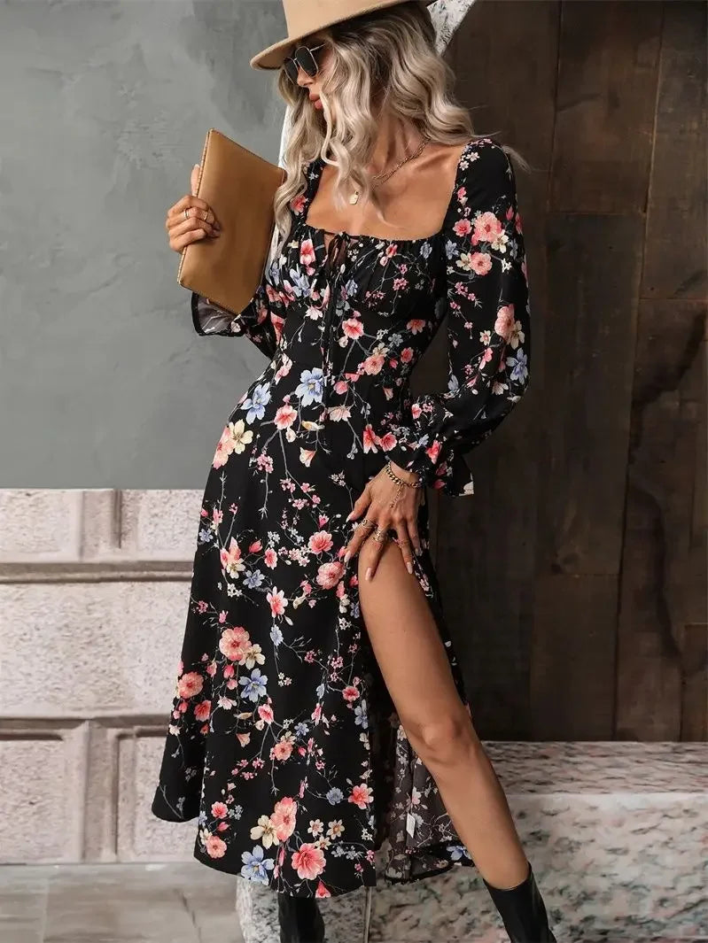 Boho Long Sleeve Slit Dress